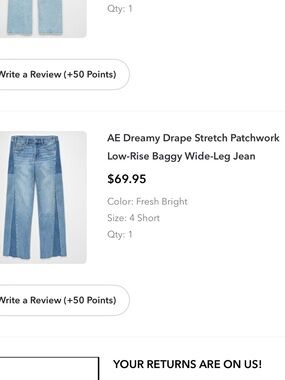 American Eagle Dreamy Drape Stretch Patchwork Low rise Baggy Wide-Leg Jeans